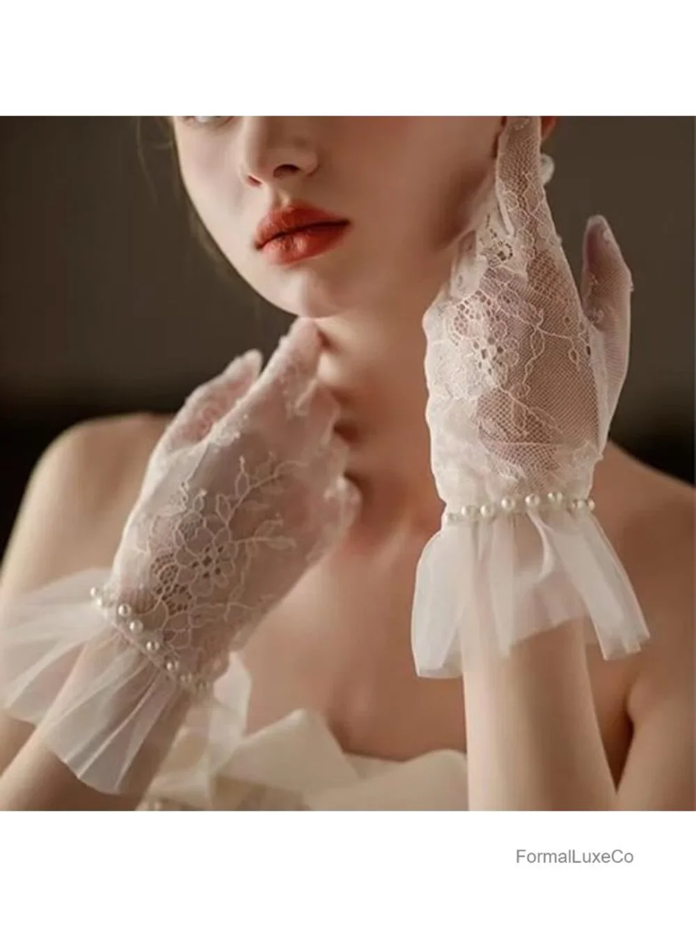 Lace Tulle Sheer Gloves for Wedding Tea Party Opera Costume
